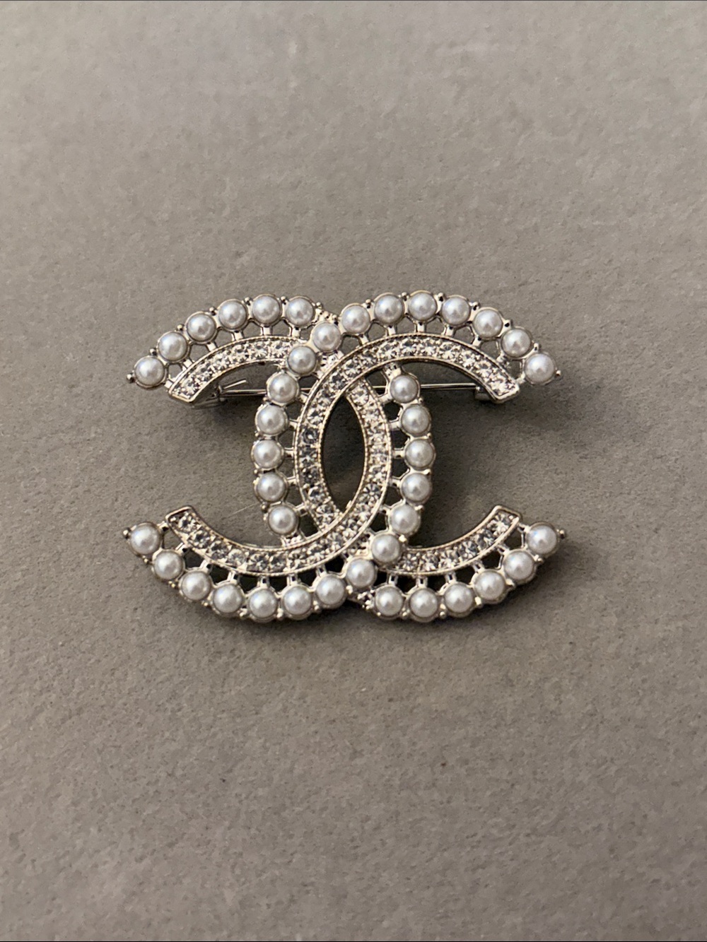 Pearl & Crystal Brooch - Silver Tone